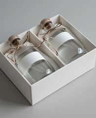 a white, original gift box for pet bottles, the bottles are tiny