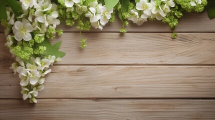 A composition of flowers. Flowers on a wooden background. The concept of spring, summer, top view, place for text. An invitation card.