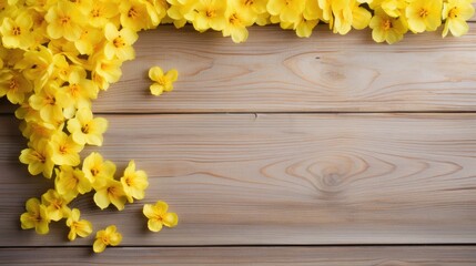 A composition of flowers. Flowers on a wooden background. The concept of spring, summer, top view, place for text. An invitation card.