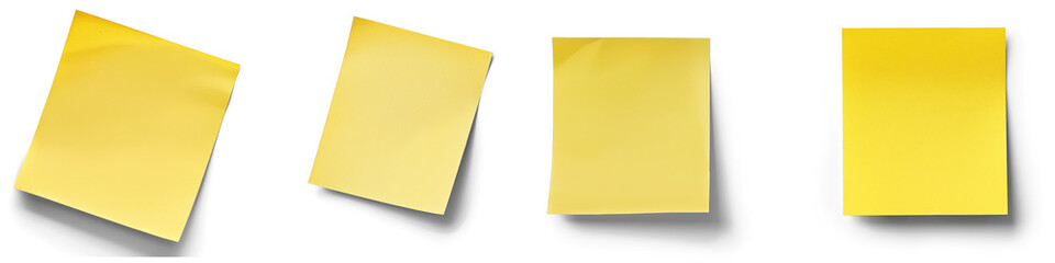 Collection of single yellow sticky note paper cutout with shadow png isolated on white or transparent background