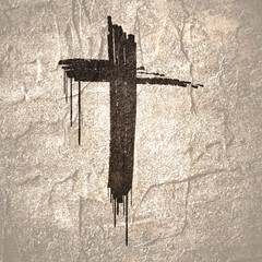 Grunge style Christian cross for Ash Wednesday web banner or social graphic. The first day of Lent is a holy day of prayer and fasting.