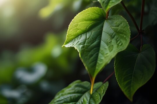 Nature of green leaf in garden at summer. Natural green leaves plants using as spring background cover page greenery environment ecology wallpaper Generative AI