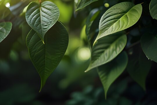 Nature of green leaf in garden at summer. Natural green leaves plants using as spring background cover page greenery environment ecology wallpaper Generative AI
