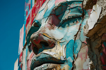 Sculpture of a woman's face with colors.