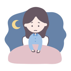 睡眠障害や不眠症で困っている女性のイラスト