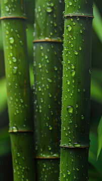 Capture the beauty of bamboo shoots with glistening water droplets highlighting their natural elegance and freshness in a highdefinition macro photograph