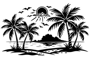 Fototapeta na wymiar summer-beach-vector-silhouette--vector-illustration
