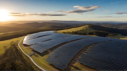 Aerial drone view of the hybrid Gullen Solar Farm and Gullen Range Wind Farm for renewable clean energy supply located at Bannister - obrazy, fototapety, plakaty