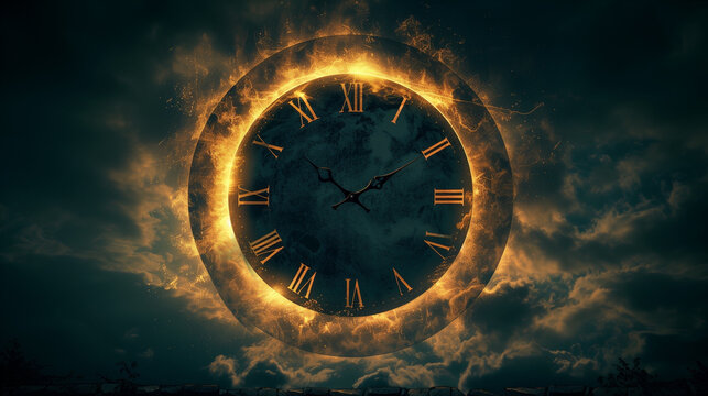 Eclipse countdown wallpaper combination of wall clock and solar eclipse., dark, mysterious, anticipation, celestial event