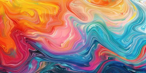 Obraz premium Abstract marbled acrylic paint ink painted waves painting texture colorful background banner - Bold colors, rainbow color swirls wave