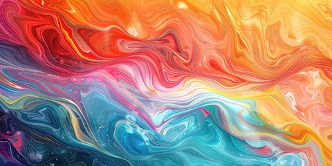 Abstract marbled acrylic paint ink painted waves painting texture colorful background banner - Bold colors, rainbow color swirls wave