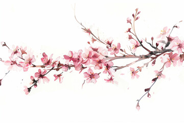 Sakura branch. Traditionall watercolor painting