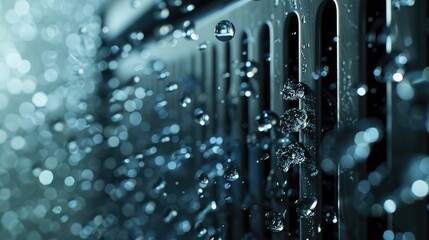 A close-up view of an atmospheric water generator in action, showcasing the technology that extracts water from the air, - obrazy, fototapety, plakaty