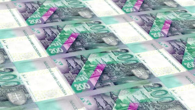 Slovakia Slovak Koruna 200 Banknotes Money Printing House, Printing Two Hundred Slovak Koruna, Printing Press Machine Print out Slovak Koruna, Being printed by currency press machine 200 Slovak