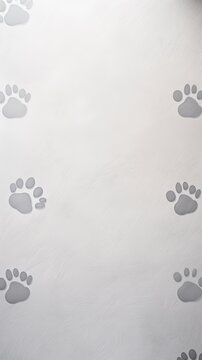 Gray paw prints on a background, minimalist backdrop pattern with copy space for design or photo, animal pet cute surface 