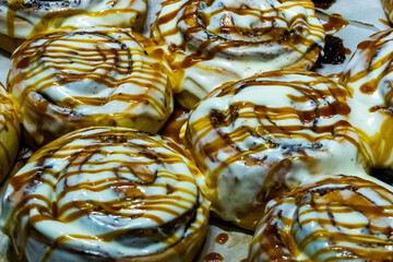 Delicious cinnamon rolls with fondant coverage