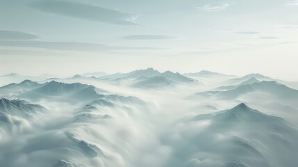 A view of snowy mountains with snow covered peaks covered with fog and snow in winters - Powered by Adobe
