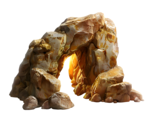 cave opening, mysterious den entrance in bright light, isolated on transparent background
