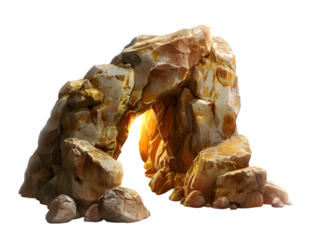 cave opening, mysterious den entrance in bright light, isolated on transparent background