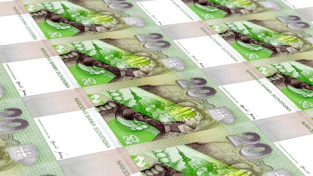 Slovakia Slovak Koruna 20 Banknotes Money Printing House, Printing Twenty Slovak Koruna, Printing Press Machine Print out Slovak Koruna, Being printed by currency press machine 20 Slovak