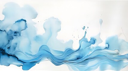 Fototapeta na wymiar ink watercolor hand drawn smoke flow stain blot landscape on wet paper texture background beige blue colors