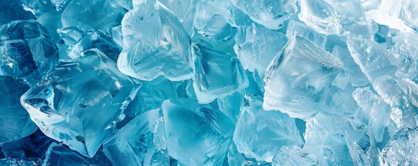 Close-up of sparkling clear ice cubes packed together, perfect for cool backgrounds