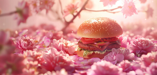 Delectable pink burger with a pink background isolated. A distinct pink sauce Free Picture

