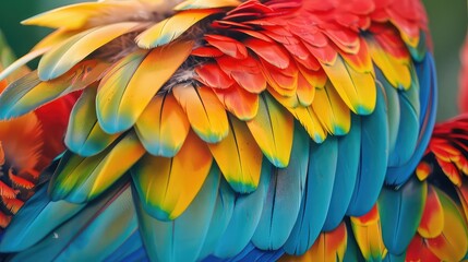 Obraz premium Vibrant Close-Up of Blue and Gold Macaw Feathers