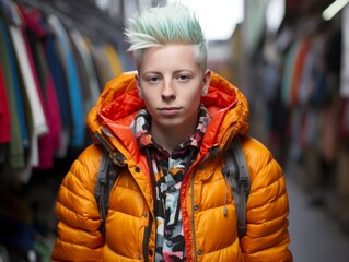 Man With Green Hair Wearing Yellow Jacket