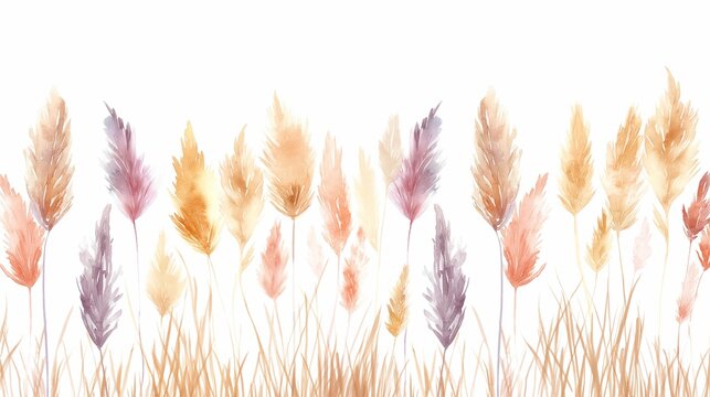 Beautiful simple watercolor of pampus grass,  in warm serene paste colors.