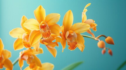 Fototapeta premium Vibrant Yellow Orchid Amidst Enchanting Bokeh, Text Space To The Side