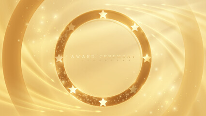 Golden Award Frame with Stars on a Shiny Background, Perfect for Ceremonies. Vector Illustration.