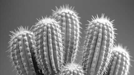   Close-up of a black and white cactus on a gray background