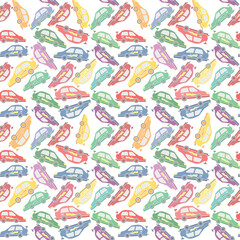 Seamless car pattern. Cartoon car background. Racing illustration