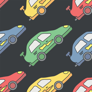 Seamless car pattern. Cartoon car background. Racing illustration