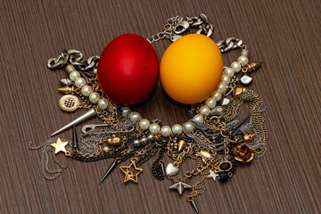 Fancy jewelry necklaces and bracelets with coloured eggs in the middle - 778872318