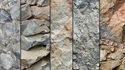 A collection of various natural stone textures showcasing geological diversity