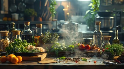 A digital scent-enabled cooking class, with students able to smell the ingredients and dishes, - obrazy, fototapety, plakaty