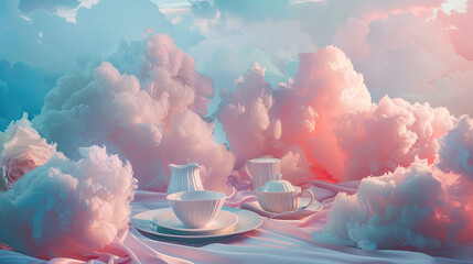 Imagine the juxtaposition of delicate porcelain against the ethereal backdrop of satin and neon in the sky
