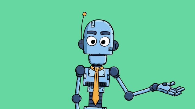 A video clip showing an ai robot speaking and gesturing. Hand-drawn animation in easy-to-edit looping. 