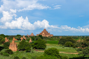 The magical town, Bagan with million of stupa and pagoda spreading across the green field 