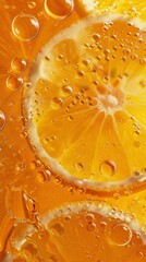 Refreshing orange slice with bubbles