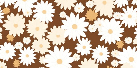 Fototapeta na wymiar Beige and white daisy pattern, hand draw, simple line, flower floral spring summer background design with copy space for text or photo backdrop 