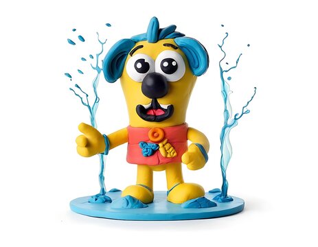 Colorful Cartoon Character in splash water 3D render