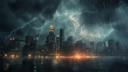 Thunderous Skylines: Urban Tempest./n