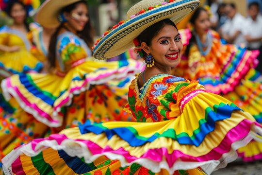 Colorful Fiesta on the Streets of Mexico, Celebrating Cinco de Mayo with a Mexican Hat and Flag