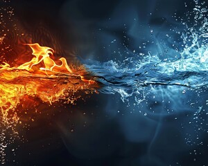 A visually powerful representation of water and fire with ample copy space for advertising - obrazy, fototapety, plakaty