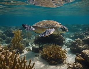 Sea turtle swimming in ocean