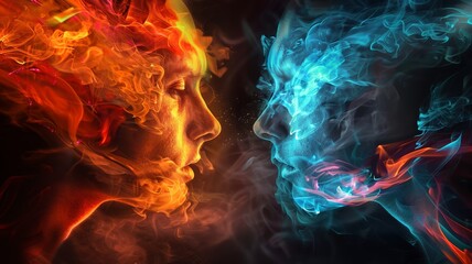 Create a visual representation of the internal Conflict within a persons mind, showing the struggle between different emotions