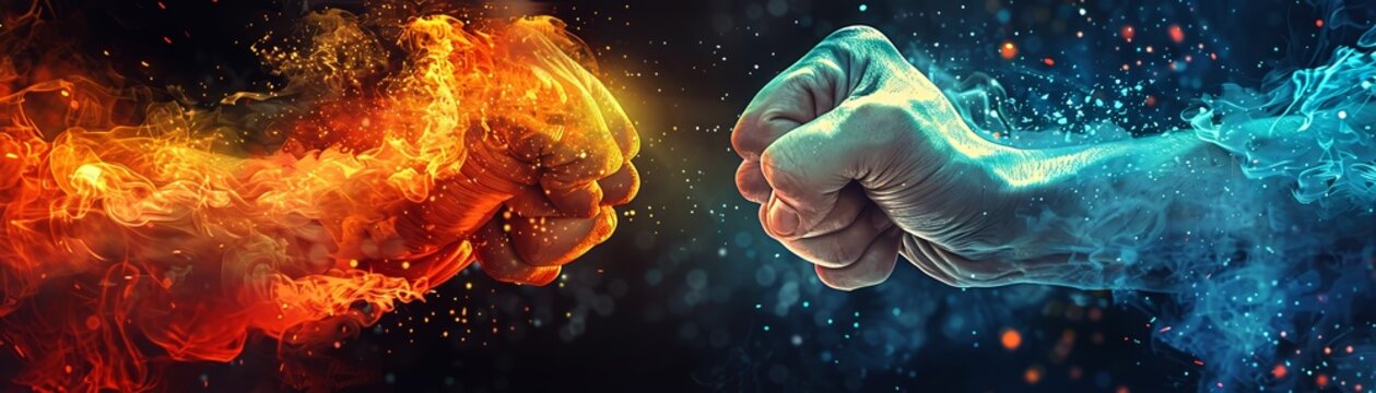 Create a composition that represents a struggle or tension between opposing forces